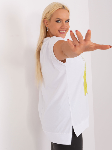 Hurt Ecru-limonkowa bluzka bawełniana plus size z krótkim rękawem