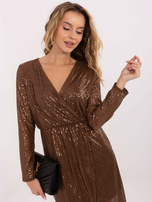 Brown sequin dress for a party.