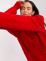 Red turtleneck sweater with cuffs
