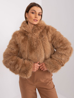 Hurt Camelowa futrzana kurtka przejściowa z kapturem