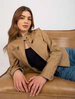 Hurt Jasnocamelowa kurtka z ekoskóry biker z podszewką 