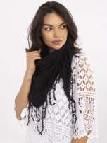 Black triangular scarf with braids.