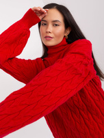 Red turtleneck sweater with cuffs