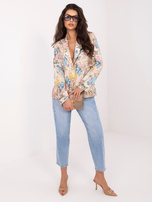 Beżowa damska marynarka z nadrukiem w kwiaty