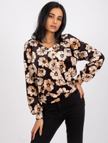 Czarno-beżowa bluzka welurowa z łańcuszkiem na plecach Aurora