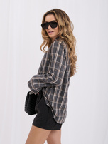 Graphite flannel shirt with a shiny application.