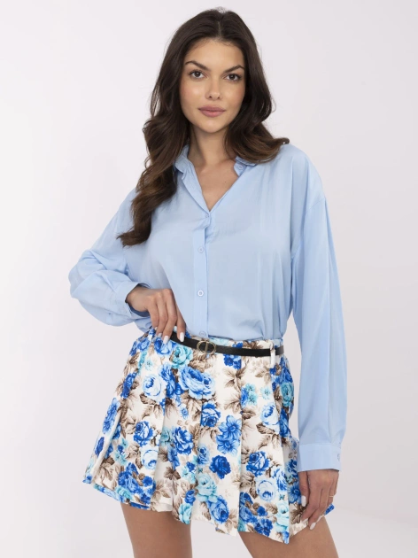 Beżowo-niebieskie spódnico-szorty z printem