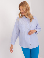 Light blue and white oversized women's shirt with a collar.