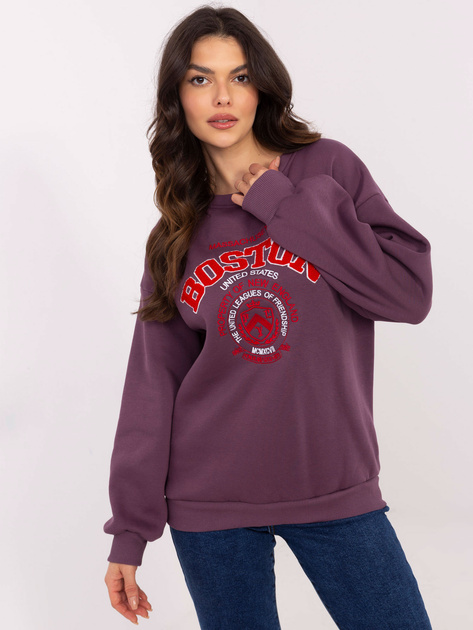 Hurt Ciemnofioletowa damska bluza bez kaptura z ociepleniem