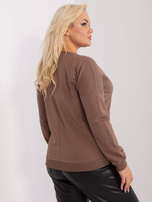 Hurt Brązowa bawełniana bluzka plus size z naszywką