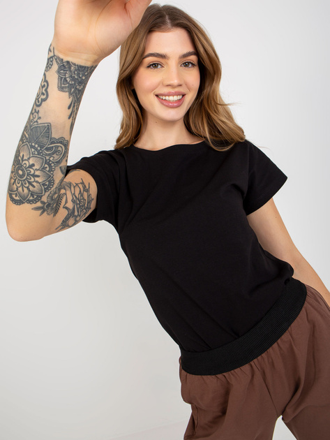 Hurt Czarny gładki t-shirt basic z okrągłym dekoltem 