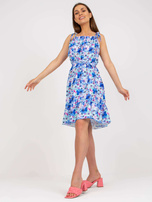 Biało-niebieska sukienka na ramiączkach z falbaną RUE PARIS 