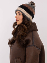 Hurt Beżowo-brązowa zimowa czapka w paski