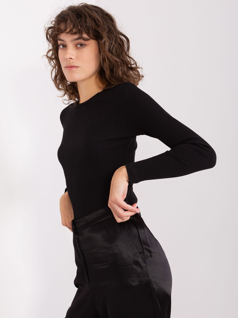 Hurtownia Czarna bluzka basic longsleeve w prążki