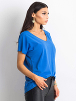 Ciemnoniebieski t-shirt z dekoltem w serek Emory