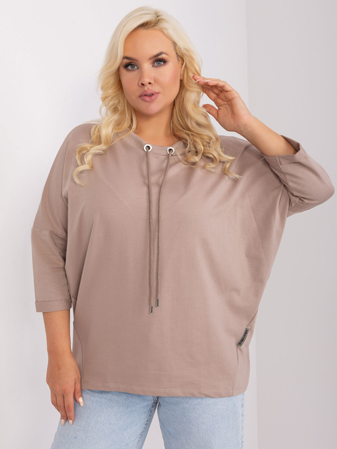 Hurtownia Ciemnobeżowa bluzka damska plus size o luźnym kroju