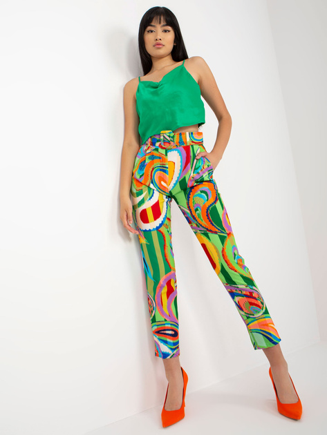 Hurt Zielone damskie spodnie cygaretki z paskiem