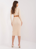 Hurt Beżowy komplet z kopertowym swetrem