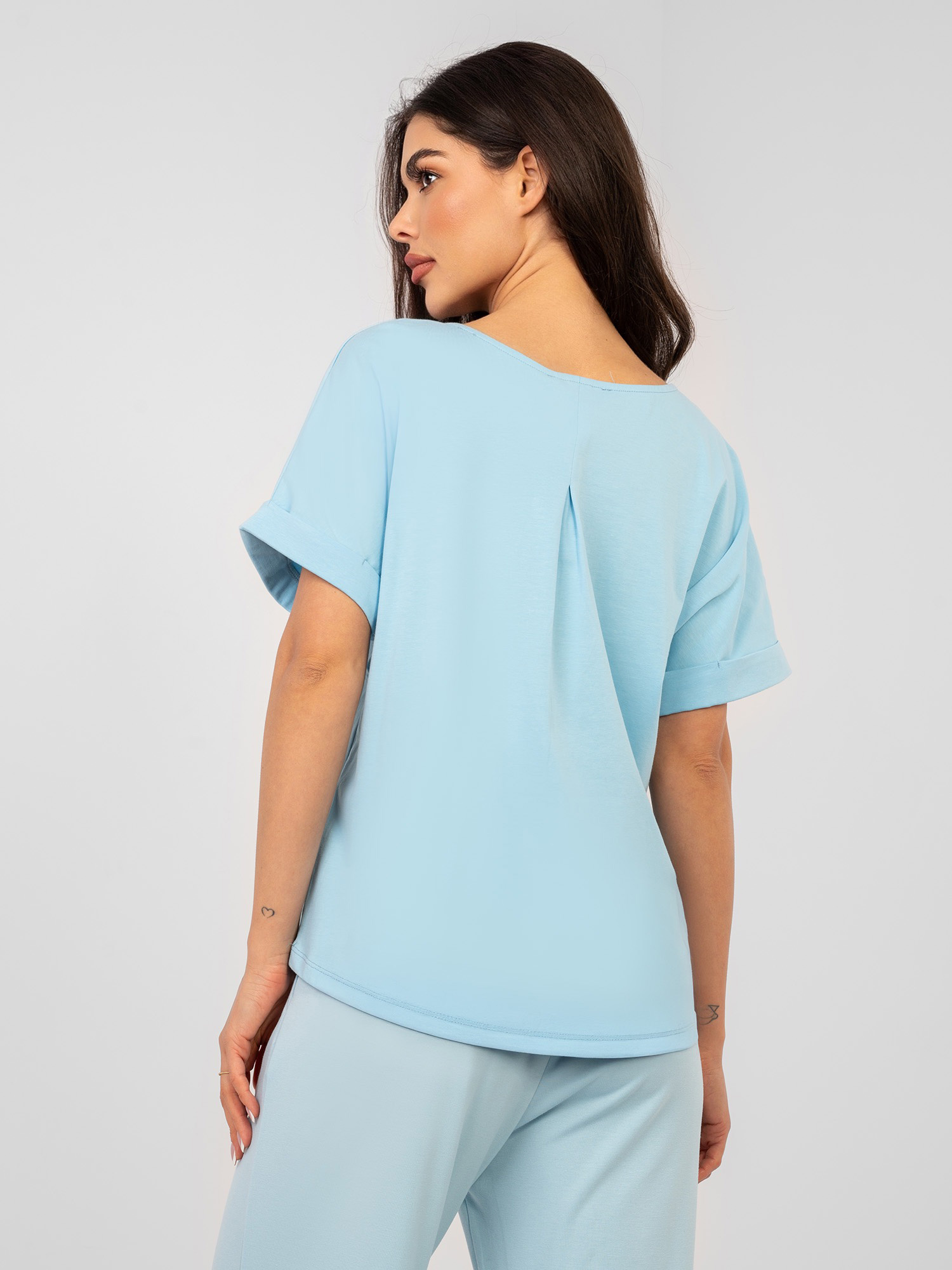 Pastelinė mėlyna basic oversize marškinėliai RUE PARIS.