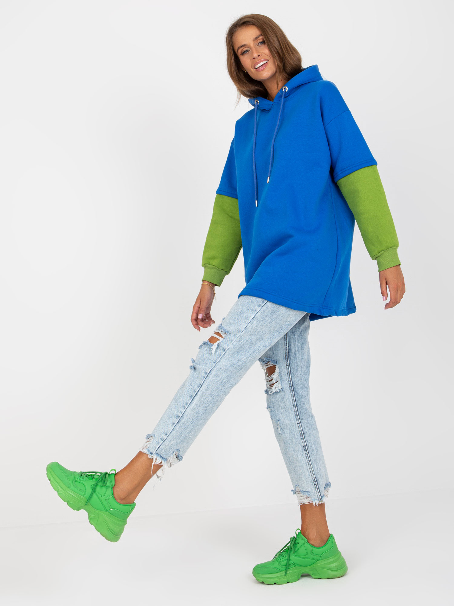 Hurtownia Ciemnoniebieska damska bluza basic z kapturem RUE PARIS 