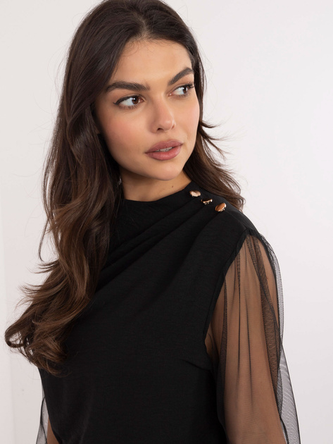 Hurt Czarna wizytowa bluzka z ozdobnymi guzikami