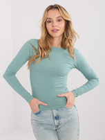 Pistacjowa bluzka basic z odkrytymi plecami