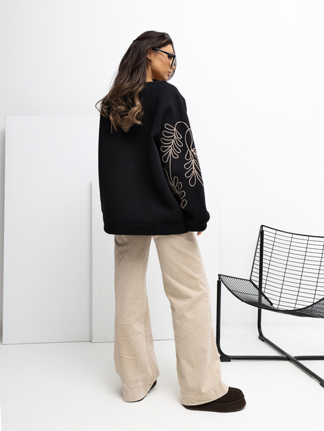 Czarna damska bluza kangurka z haftem RUE PARIS
