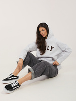 Jasnoszara melanżowa ocieplana bluza z kapturem RUE PARIS 