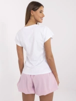 Biało-różowy damski t-shirt z dżetami 