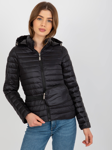 Hurt Czarna przejściowa kurtka pikowana z torebką i kapturem