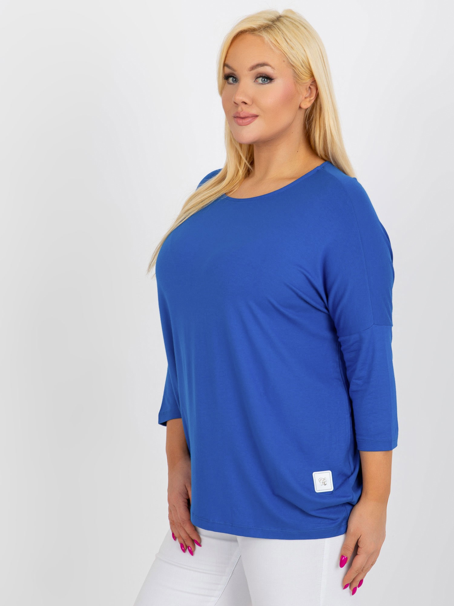 Ciemnoniebieska bluzka plus size basic z wiskozy