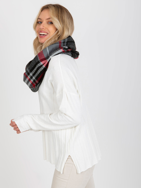 Hurt Szaro-czerwony ciepły komin z nadrukiem w kratę