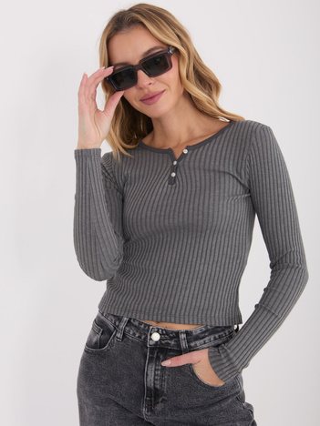 Szara damska bluzka z guzikami przy dekolcie