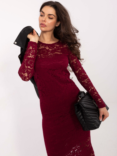 Burgundowa koronkowa sukienka bodycon RUE PARIS