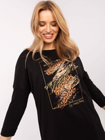 Hurtownia Czarna długa bluzka damska z rozcięciami