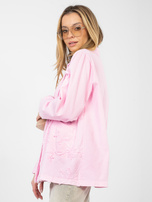 Jasnoróżowa jeansowa marynarka z bawełny RUE PARIS 