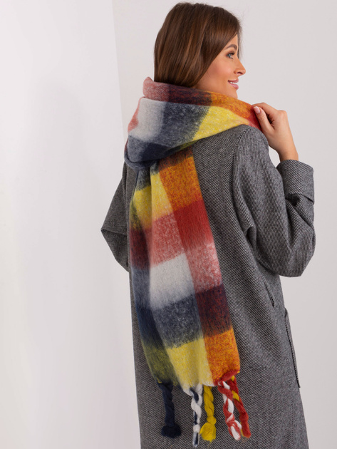 Hurt Żółto-granatowy damski szal z frędzlami