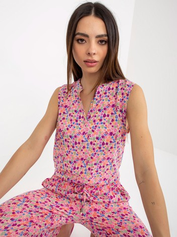 Hurtownia Różowa bluzka w kwiaty bez rękawów FRESH MADE