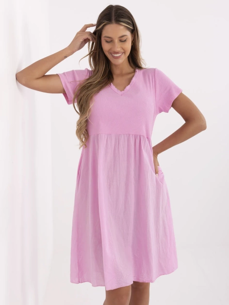 Różowa rozkloszowana sukienka z bawełny