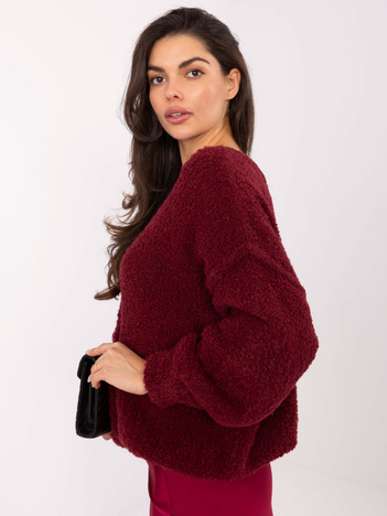 Bordowy sweter boucle o kroju oversize