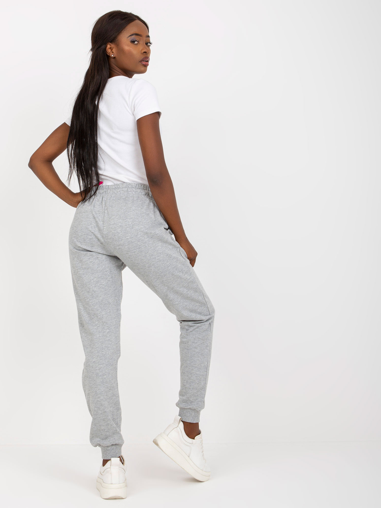 Hurtownia Szare melanżowe dresowe spodnie basic jogger 