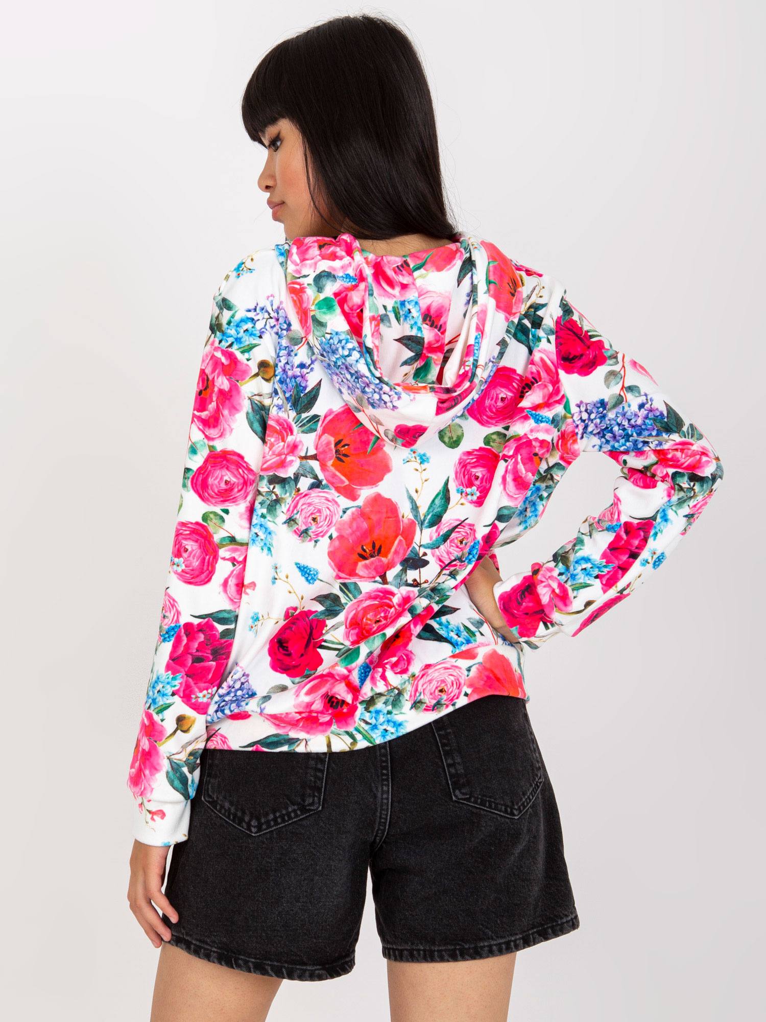 Biało-różowa welurowa bluza w kwiaty RUE PARIS