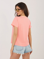 Fluo różowo-brzoskwiniowy damski t-shirt z bawełny 