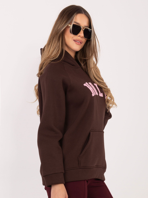 Czekoladowa ocieplana bluza kangurka z kapturem RUE PARIS