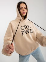 Hurt Beżowa damska bluza z kapturem i napisem Debby