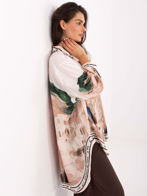 Jasnobeżowa długa koszula z napisami RUE PARIS