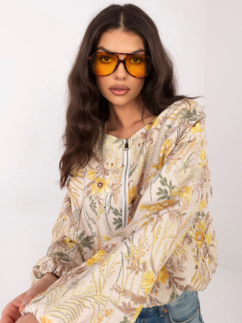 Żółta balonowa kurtka z nadrukiem w kwiaty