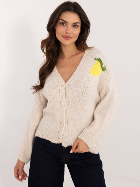 Hurt Jasnobeżowy damski sweter we wzory z guzikami