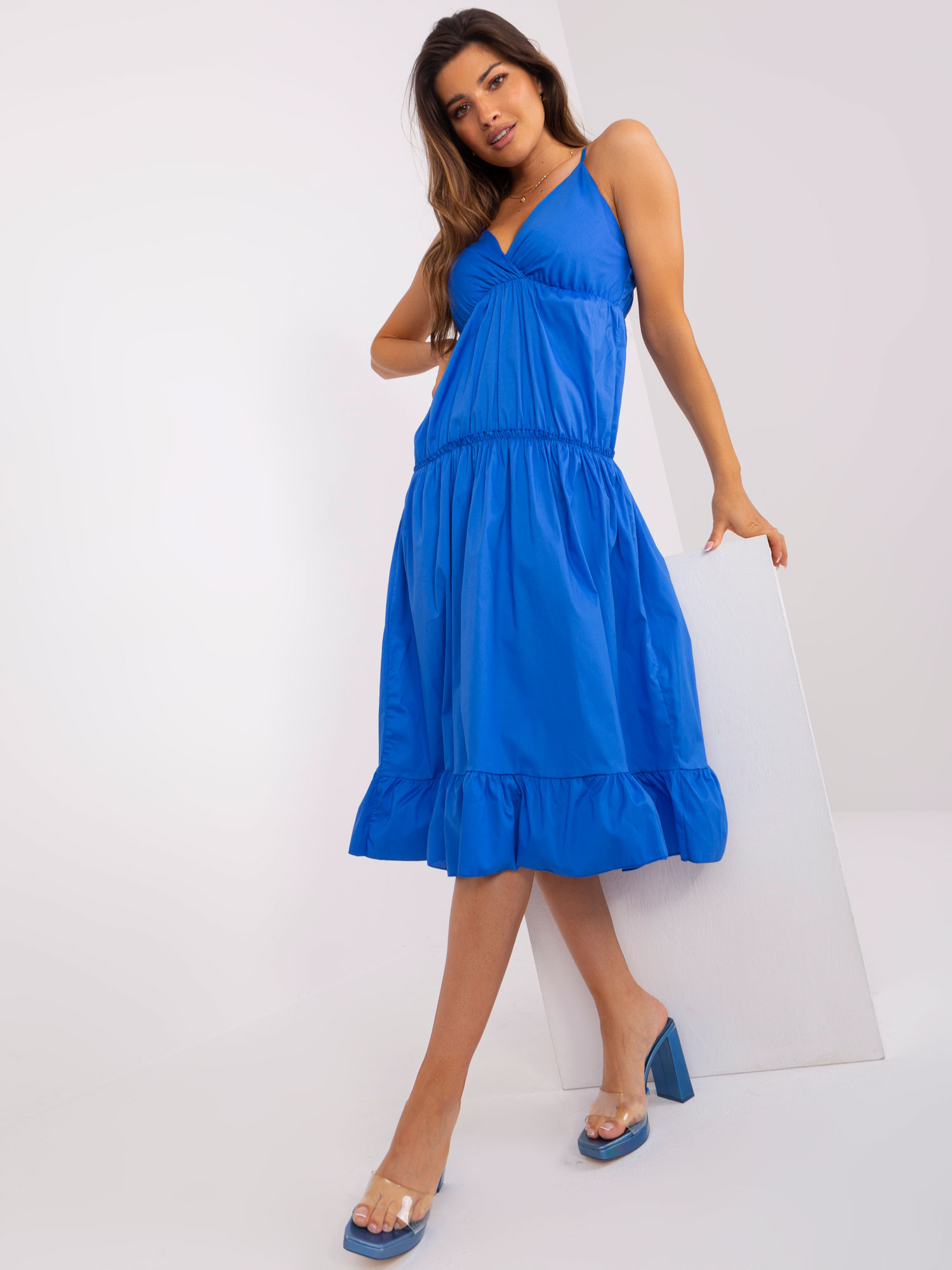 Hurt Dunkelblaues Midi-Kleid mit Rüsche OCH BELLA