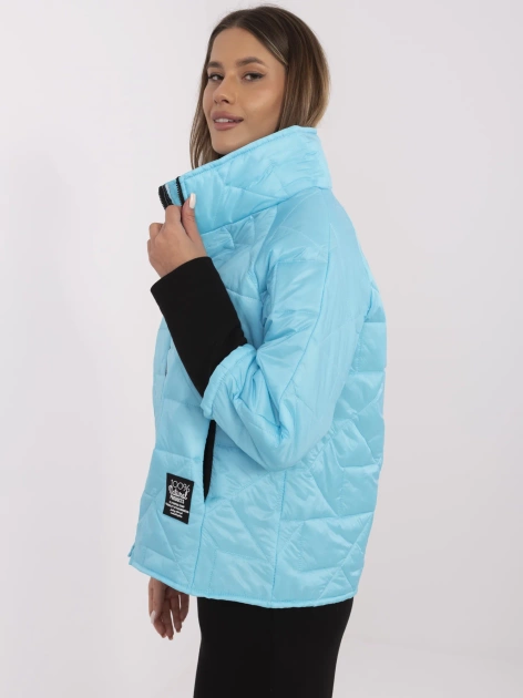 Hurt Turkusowa pikowana kurtka z zapięciem na suwak